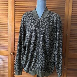 Vintage 1980s Neiman Marcus Brown and Gold Metallic Paisley Zip-Up Sweater